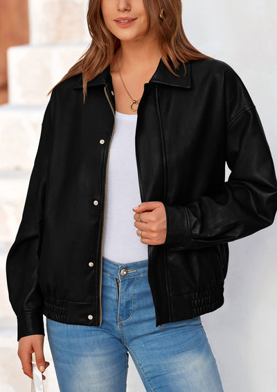 PRETTYGARDEN Women's Faux Leather Motorcycle Jacket Trendy Fall Spring Clothes Oversized Zip Up Winter Coat Outerwear