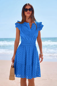 PRETTYGARDEN Women's Summer Sundresses Eyelet Cap Sleeve V Neck Short Boho Wedding Guest Dress Beach Vacation Clothes PRETTYGARDEN