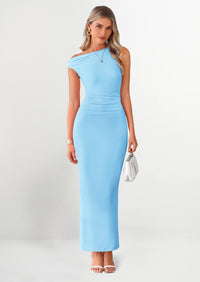 PRETTYGARDEN One Shoulder Bodycon Mesh Wedding Guest Cocktail Maxi Dresses