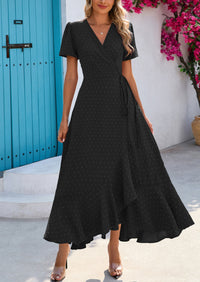 PRETTYGARDEN Women's Summer Maxi Dress Casual Wrap Floral Boho Short Sleeve V Neck Split Ruffle Beach Long Dresses