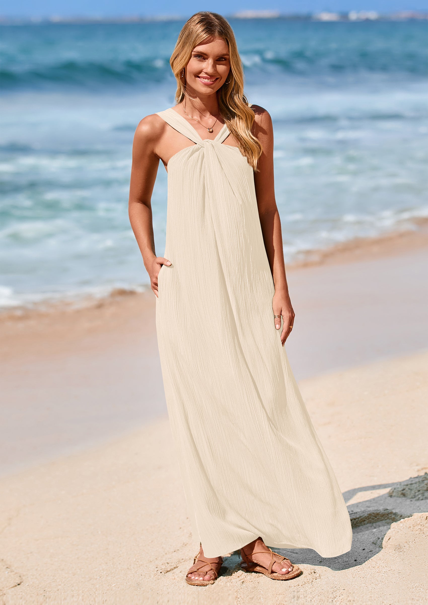 PRETTYGARDEN Womens Casual Long Summer Dresses Sleeveless Strappy Loose Flowy Beach Vacation Maxi Dress with Pockets