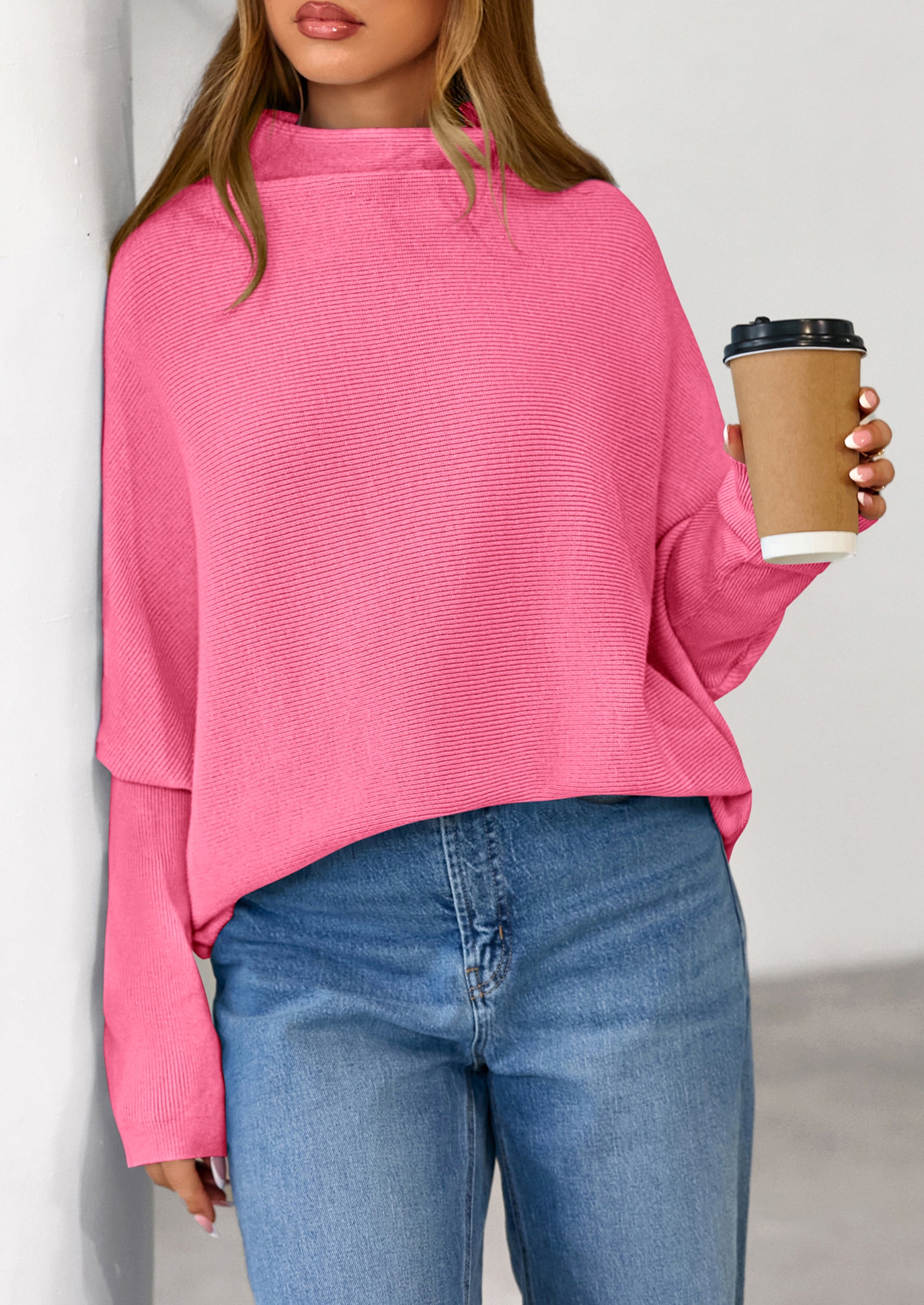 PRETTYGARDEN Womens Sweaters Fall Fashion Casual Loose Turtleneck Batwing Long Sleeve Knit Sweater Pullover Tops