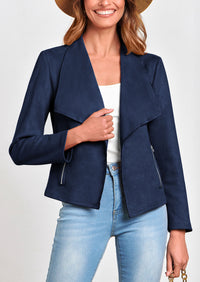 PRETTYGARDEN Women's Faux Suede Jackets Fashion Fall Clothes Long Sleeve Open Front Cropped Coat Outwear