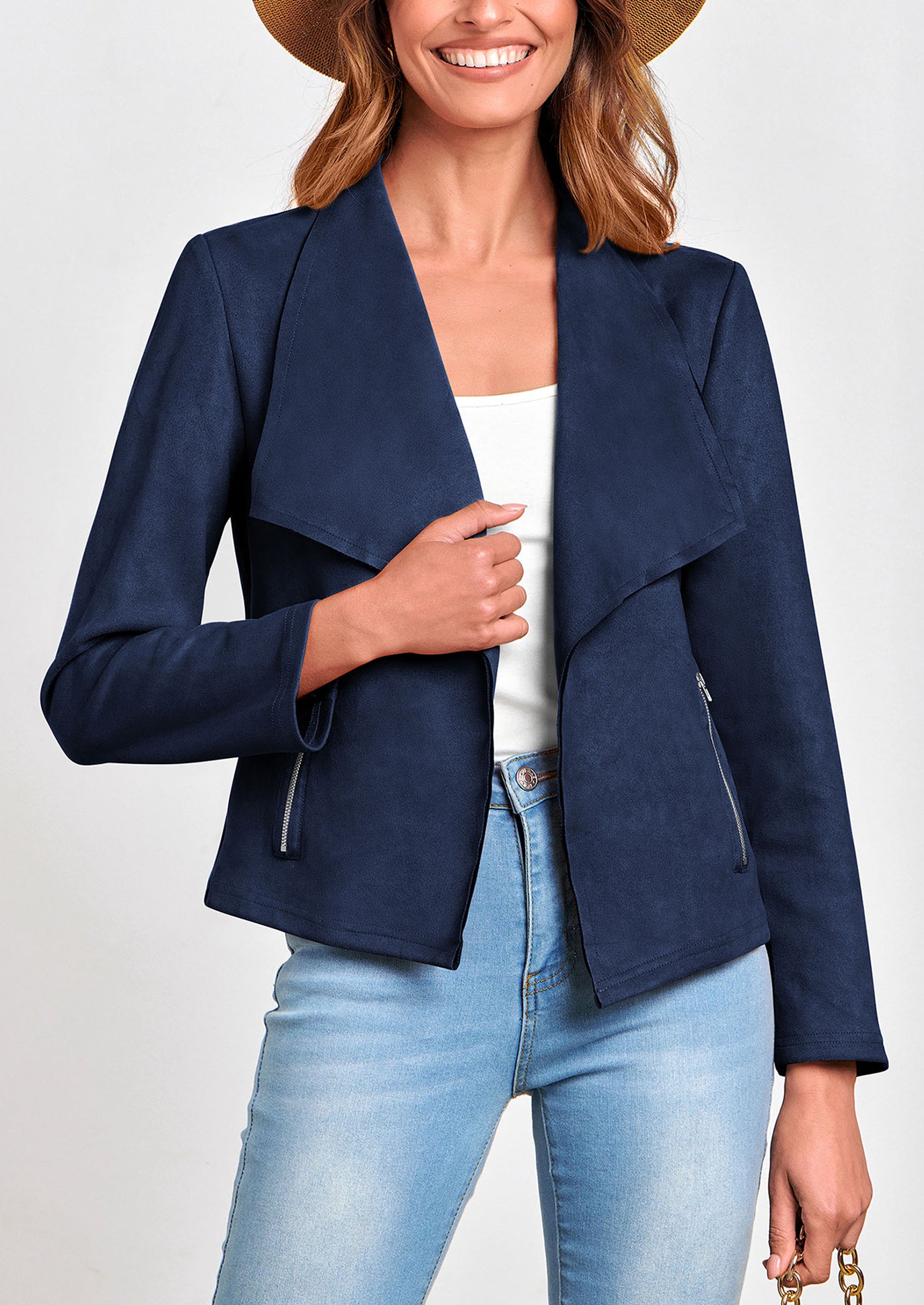 PRETTYGARDEN Women's Faux Suede Jackets Fashion Fall Clothes Long Sleeve Open Front Cropped Coat Outwear