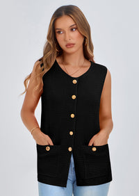 PRETTYGARDEN Women's Knit Sweater Vest Summer Sleeveless Button Down Tank Tops Trendy Business Casual Outfits PRETTYGARDEN