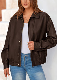 PRETTYGARDEN Women's Faux Leather Motorcycle Jacket Trendy Fall Spring Clothes Oversized Zip Up Winter Coat Outerwear