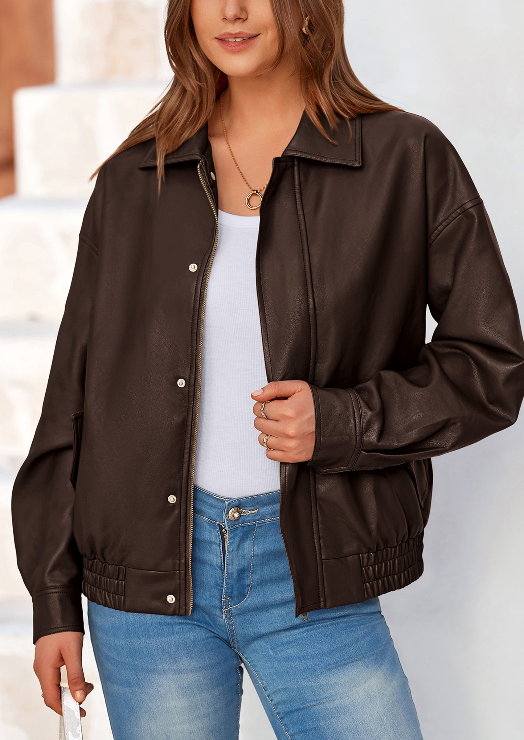 PRETTYGARDEN Women's Faux Leather Motorcycle Jacket Trendy Fall Spring Clothes Oversized Zip Up Winter Coat Outerwear