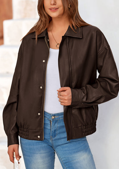 PRETTYGARDEN Women's Faux Leather Motorcycle Jacket Trendy Fall Spring Clothes Oversized Zip Up Winter Coat Outerwear