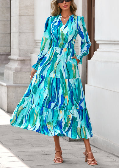 PRETTYGARDEN Women's Floral Maxi Dress Spring Long Sleeve V Neck Casual A Line Long Flowy Boho Party Dresses