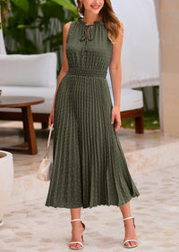 PRETTYGARDEN Women's Midi Summer Dresses Casual V Neck Swiss Dot Ruffle Sleeveless A Line Beach Sun Dress