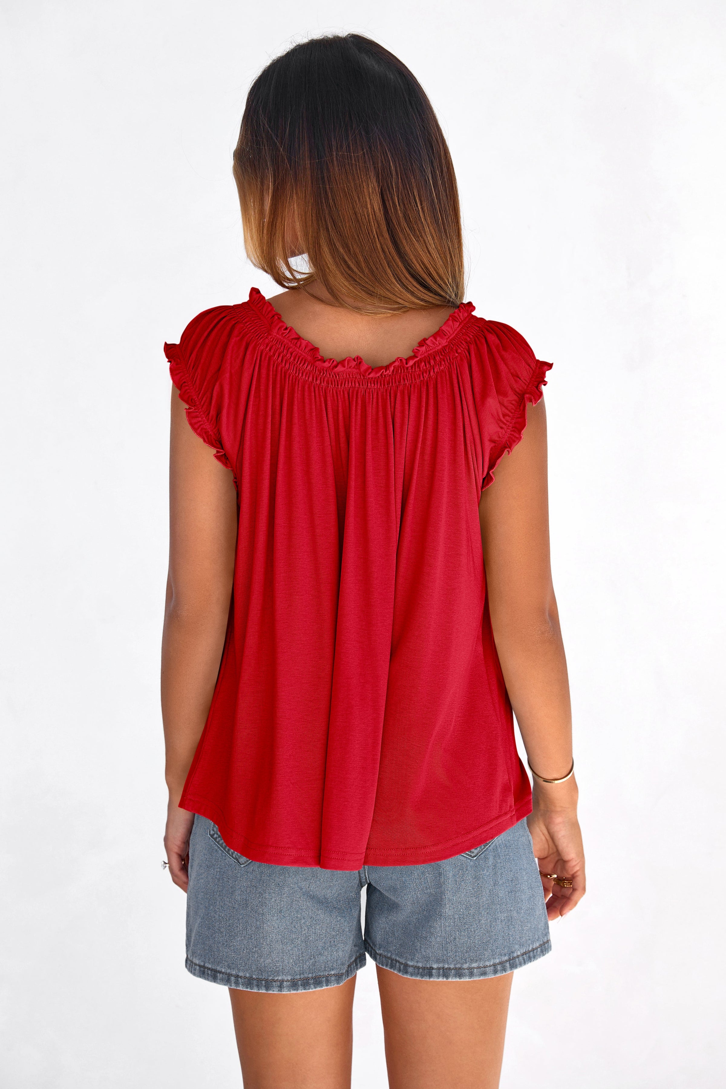 PRETTYGARDEN Womens Tie Front Tank Tops Summer Fashion Cap Sleeve Babydoll Blouses Flowy Shirts Spring Going Out Outfits PRETTYGARDEN