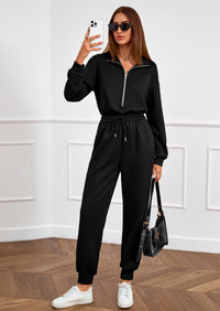 PRETTYGARDEN Long Sleeve Jumpsuits for Women Casual  Fall Fashion Zip Up Pant Rompers One Piece Sweatsuits Travel Outfits