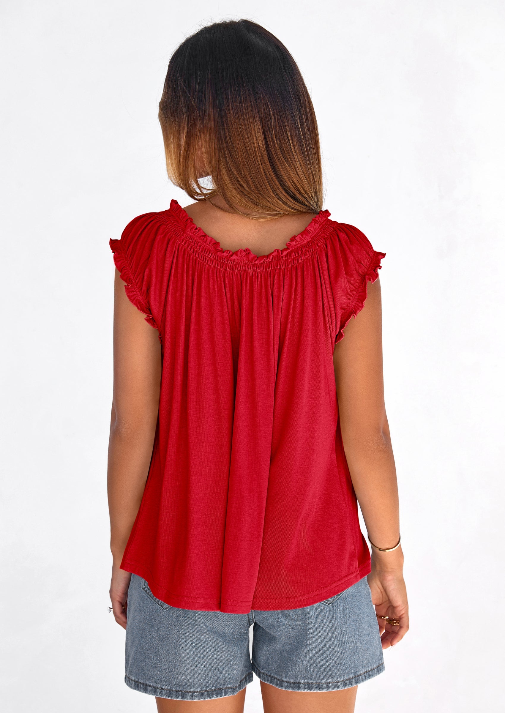 PRETTYGARDEN Womens Tie Front Tank Tops Summer Fashion Cap Sleeve Babydoll Blouses Flowy Shirts Spring Going Out Outfits PRETTYGARDEN