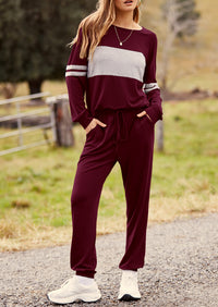 PRETTYGARDEN Women's Color Block 2 Piece Spring Tracksuit Crewneck Long Sleeve Tops Long Sweatpants Outfits Lounge Sets