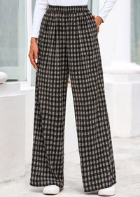 PRETTYGARDEN Casual Women's Pants Elastic Waist Palazzo Long Stretchy Wide Leg Trousers Knit Fall Outfits with Pockets