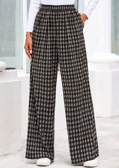 PRETTYGARDEN Casual Women's Pants Elastic Waist Palazzo Long Stretchy Wide Leg Trousers Knit Fall Outfits with Pockets