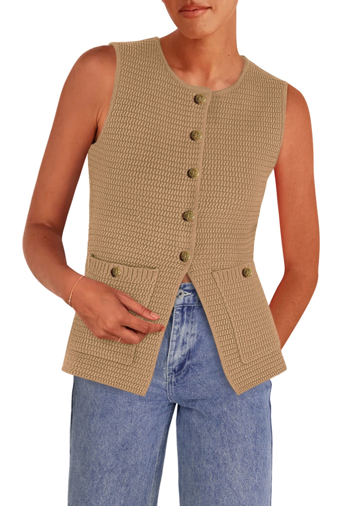 Women's Sweater Vests 2025 Spring Summer Trendy Sleeveless Tank Tops Knit Button Down Cardigan Waistcoat