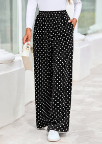 PRETTYGARDEN Casual Women's Pants Elastic Waist Palazzo Long Stretchy Wide Leg Trousers Knit Fall Outfits with Pockets