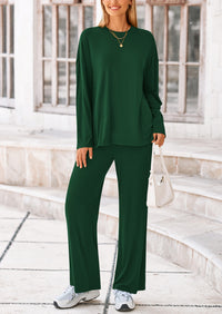 PRETTYGARDEN Women's Two Piece Lounge Sets Matching Long Sleeve Shirts Wide Leg Pants Tracksuits Travel Outfits Fall Clothes