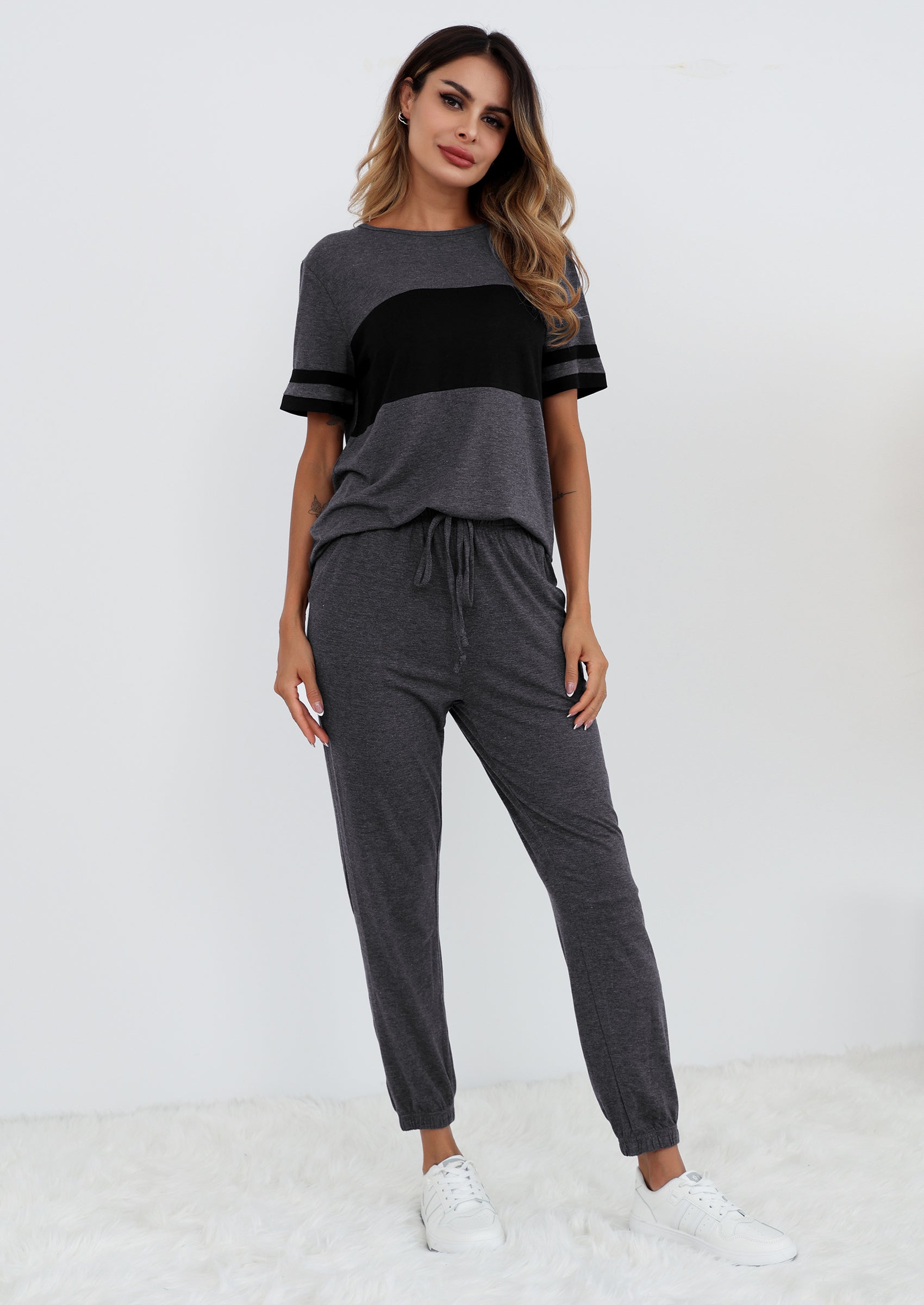 PRETTYGARDEN Women's Two Piece Lounge Sets Spring Summer Jogger Pants Vacation Outfits Travel Airplane Matching Clothes