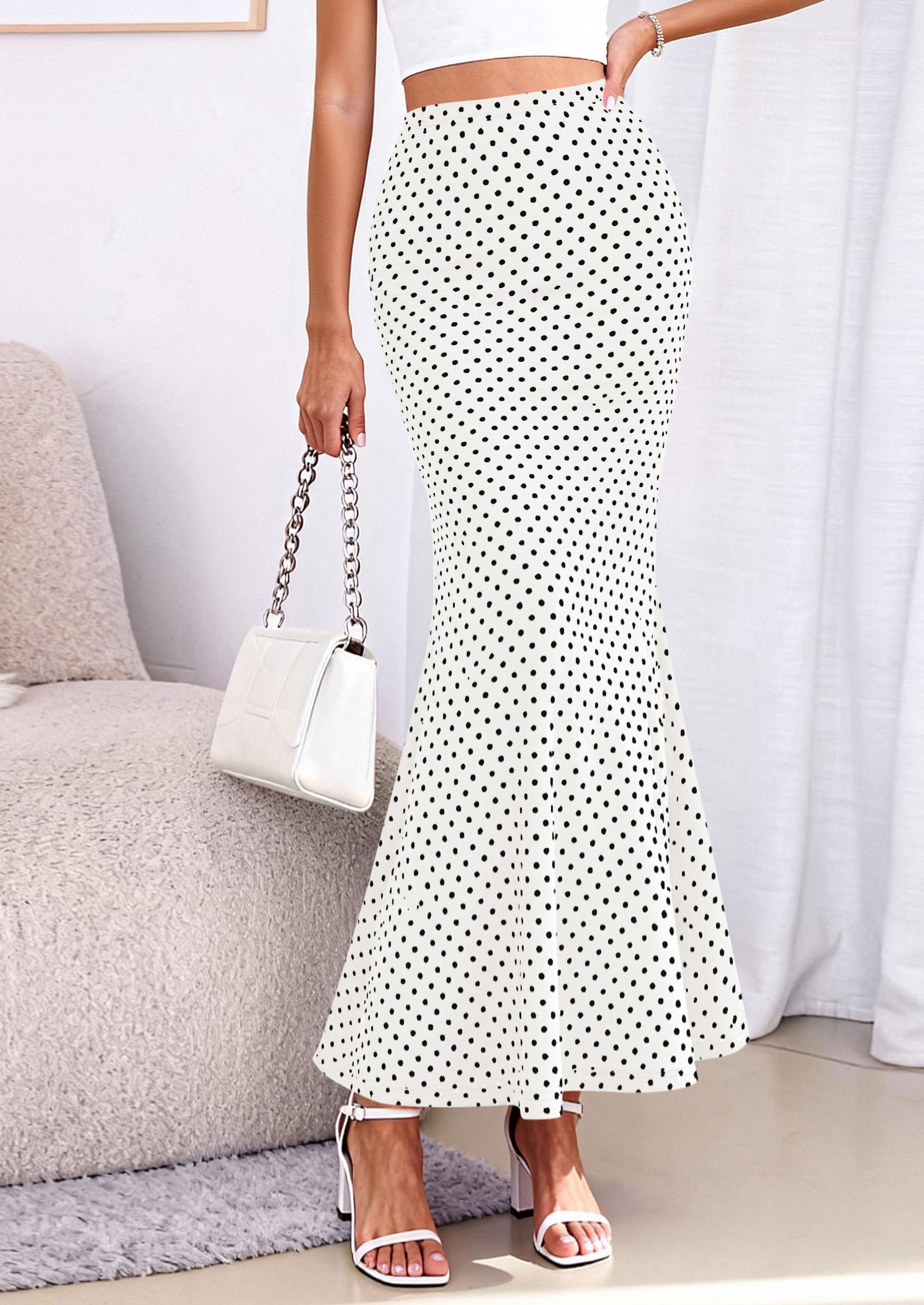 PRETTYGARDEN Maxi Skirts for Women 2026 Summer Flowy High Waisted Polka Dot Mermaid Office Work Spring Fashion Long Skirt PRETTYGARDEN