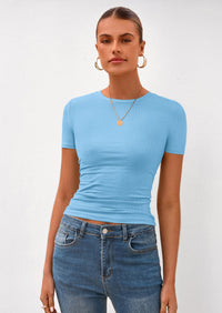 PRETTYGARDEN Women Summer Crew Neck Short Sleeve Tops Ribbed Knit Slim Fit Fashion Basic Tee Shirts Casual Going Out Top PRETTYGARDEN