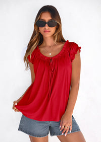 PRETTYGARDEN Womens Tie Front Tank Tops Summer Fashion Cap Sleeve Babydoll Blouses Flowy Shirts Spring Going Out Outfits PRETTYGARDEN