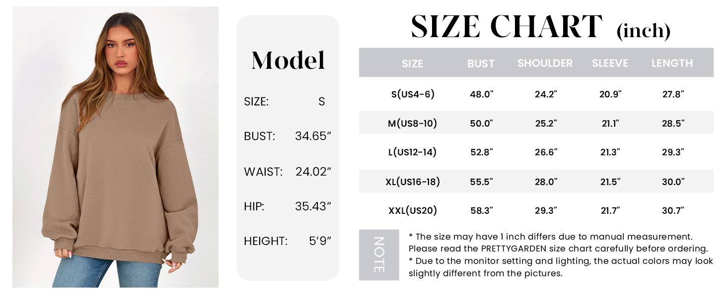 PRETTYGARDEN Oversized Sweatshirt for Women Fall Outfits Crewneck Long Sleeve Tops Fleece Pullover Winter Clothing