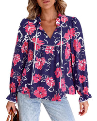 PRETTYGARDEN Women Boho Floral Babydoll Tunic Top