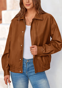PRETTYGARDEN Women's Faux Leather Motorcycle Jacket Trendy Fall Spring Clothes Oversized Zip Up Winter Coat Outerwear