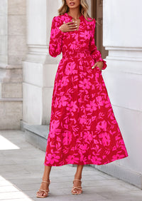 PRETTYGARDEN Women's Floral Maxi Dress Spring Long Sleeve V Neck Casual A Line Long Flowy Boho Party Dresses