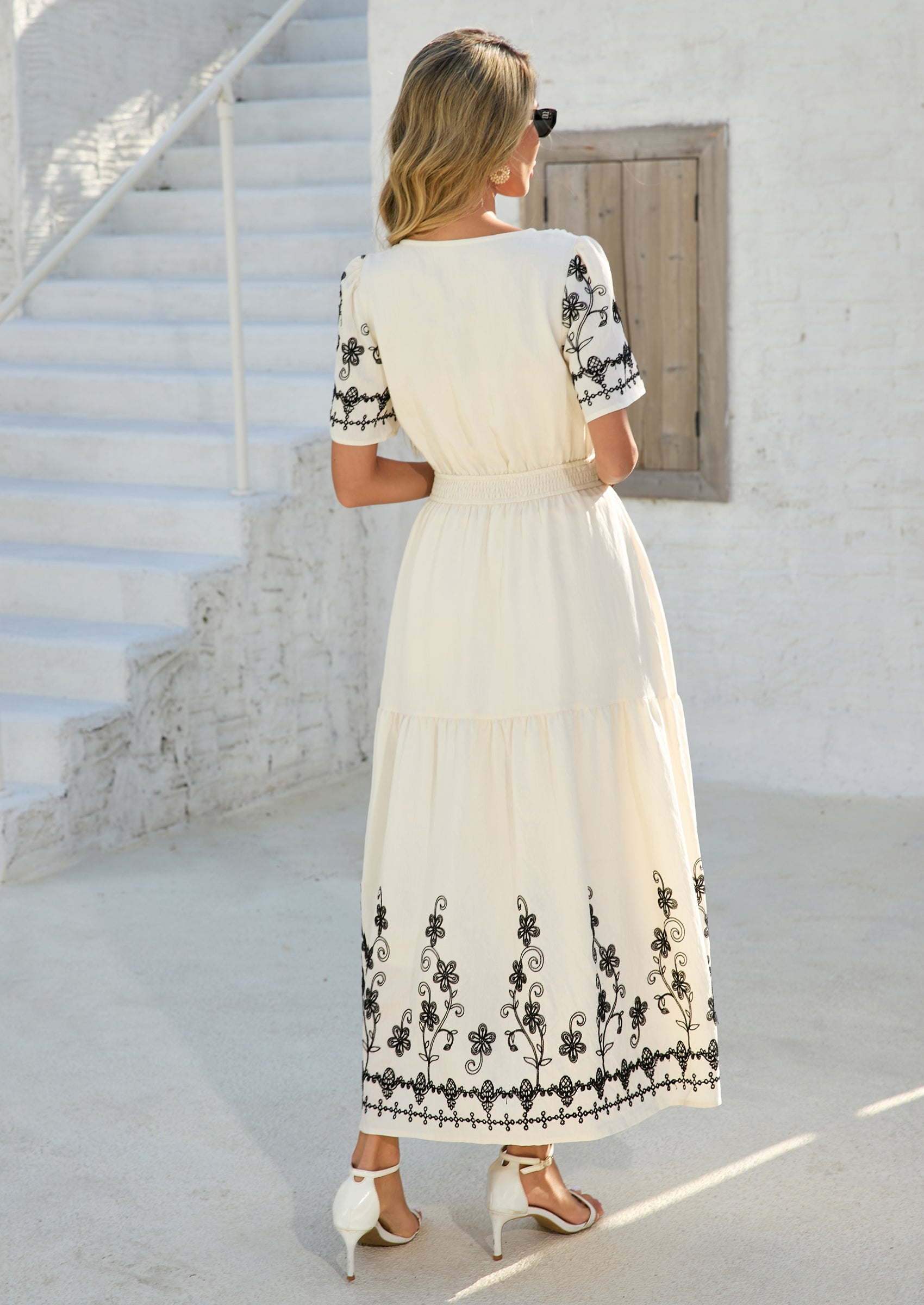 PRETTYGARDEN Women's Summer Boho Maxi Dress Spring Floral Short Sleeve V Neck A Line Flowy Beach Wedding Guest Dresses PRETTYGARDEN