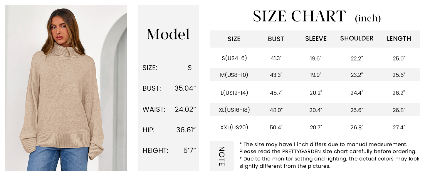 PRETTYGARDEN Womens Turtleneck Long Sleeve Sweater Fall Trendy Loose Fit Casual Tops Chunky Knit Pullover Sweaters