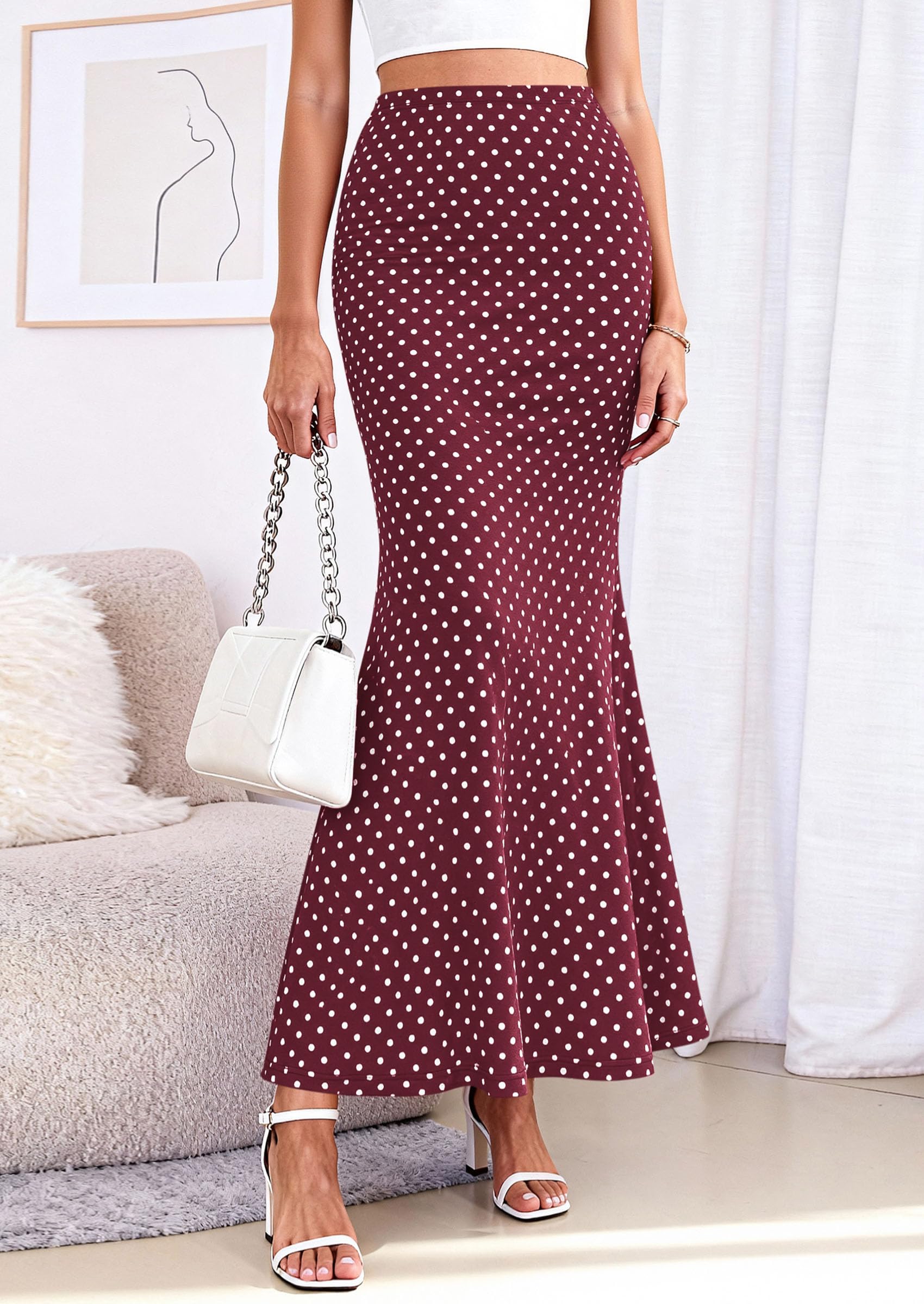 PRETTYGARDEN Maxi Skirts for Women 2026 Summer Flowy High Waisted Polka Dot Mermaid Office Work Spring Fashion Long Skirt PRETTYGARDEN