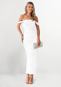 PRETTYGARDEN Womens Off The Shoulder Dress Ruched Bodycon Sleeveless Split Cocktail Party Maxi Dresses