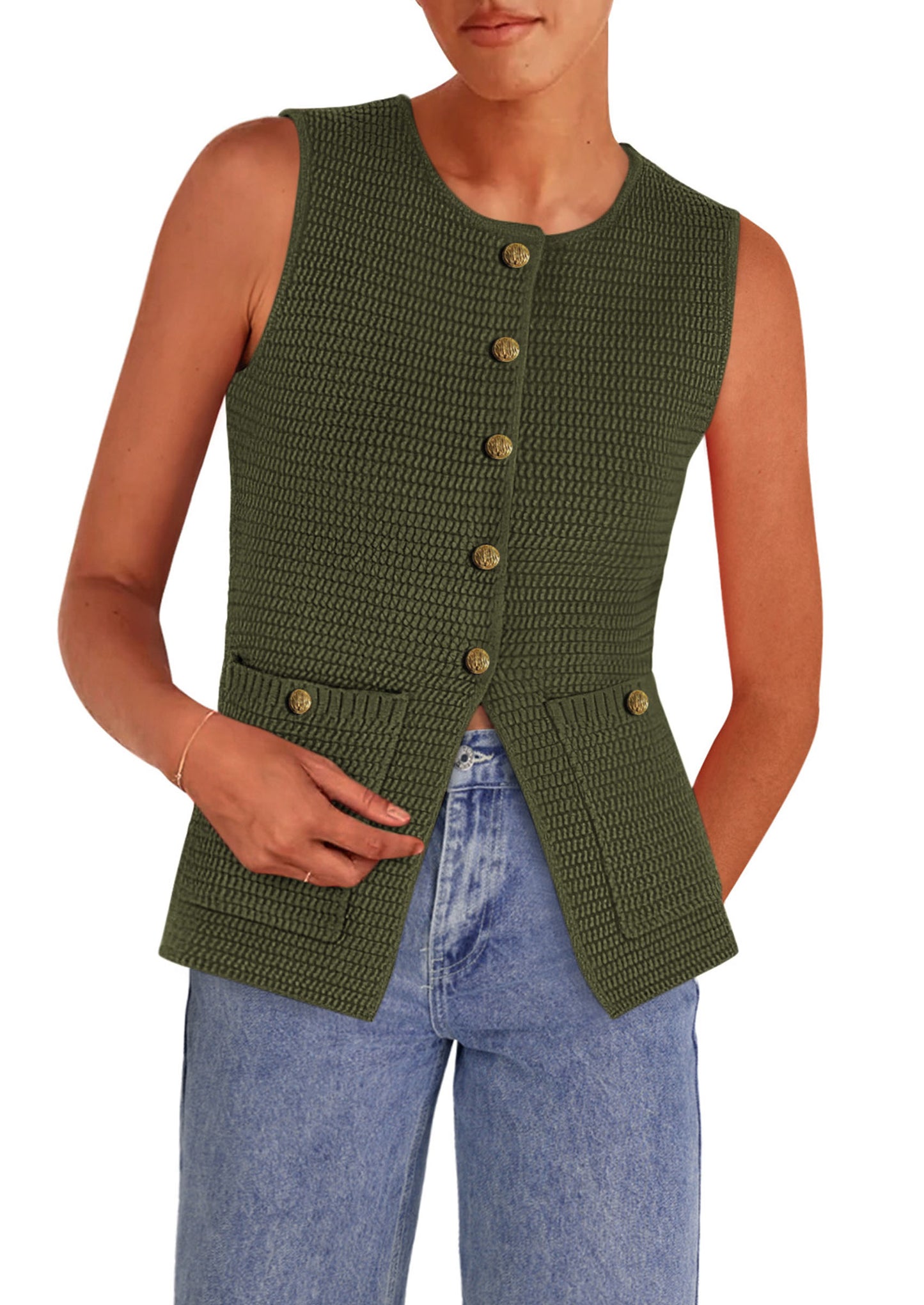 Women's Sweater Vests 2025 Spring Summer Trendy Sleeveless Tank Tops Knit Button Down Cardigan Waistcoat