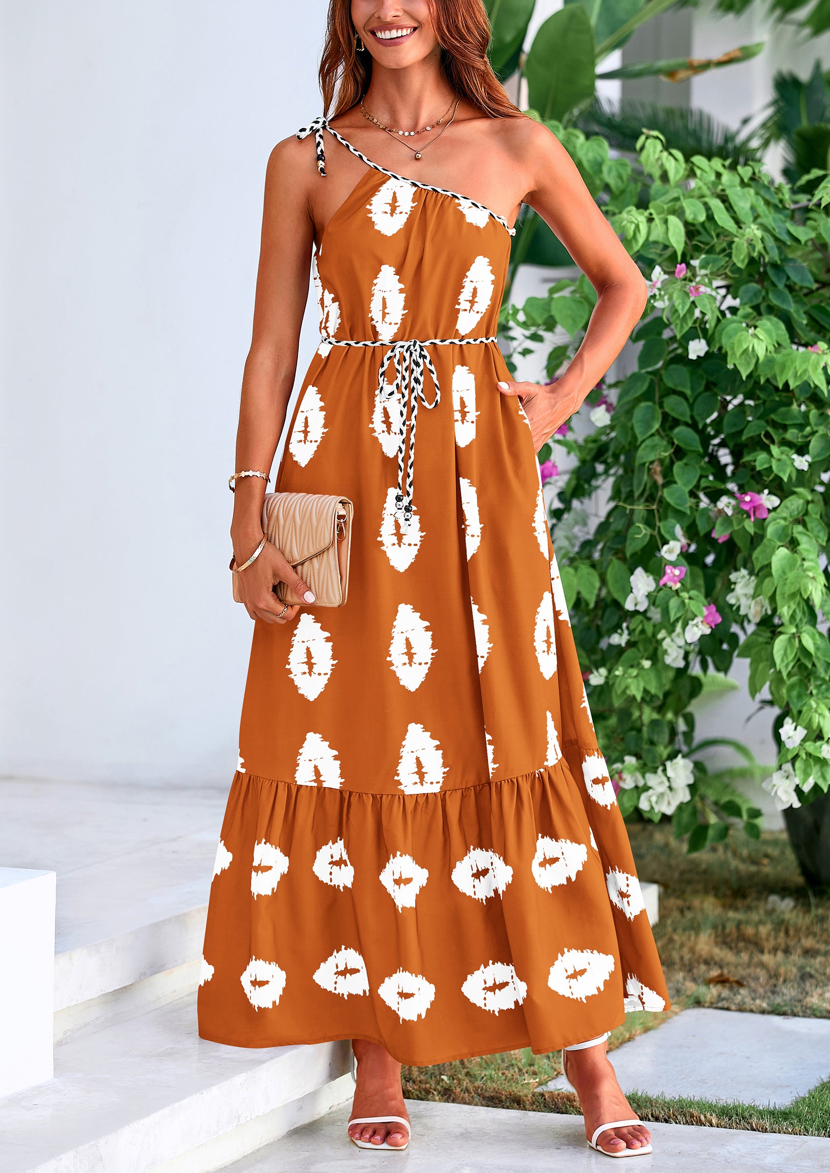 PRETTYGARDEN Women's Summer Maxi Dresses One Shoulder Printed Flowy Boho Beach Vacation Long Sundress