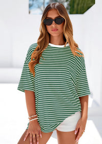 PRETTYGARDEN Womens Oversied Cute Tops Casual Striped Short Sleeve Shirt Women Trendy Spring Fashion Basic Tees Blouse PRETTYGARDEN