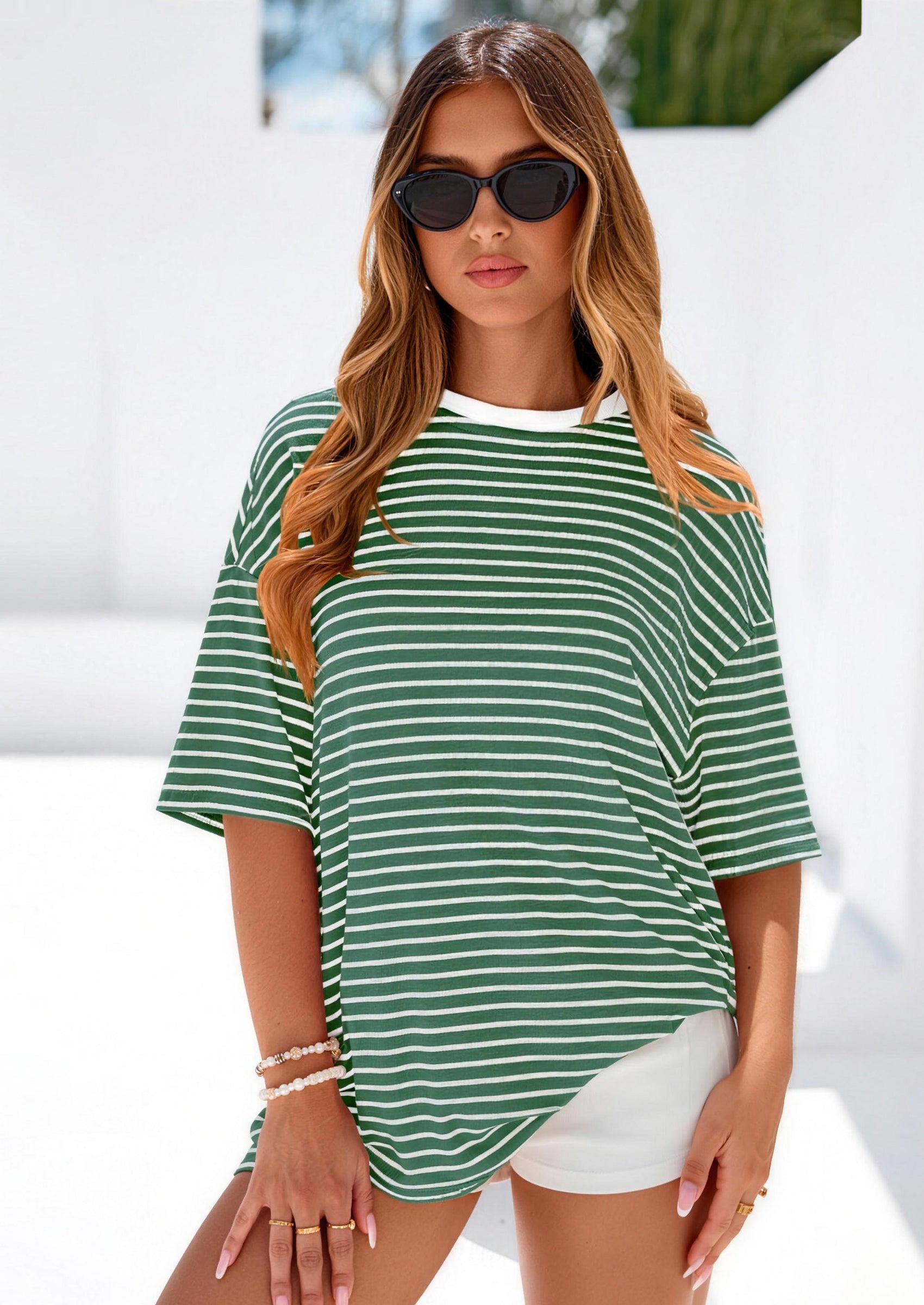 PRETTYGARDEN Womens Oversied Cute Tops Casual Striped Short Sleeve Shirt Women Trendy Spring Fashion Basic Tees Blouse PRETTYGARDEN