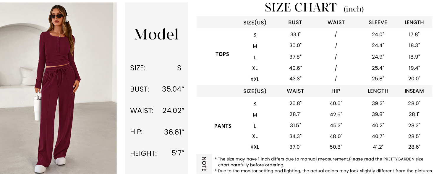 PRETTYGARDEN Women's Fall Trendy 2 Piece Outfits Lounge Sets Long Sleeve Top Henley Shirts Wide Leg Pants Travel Clothes