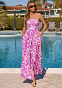 PRETTYGARDEN Womens Boho Maxi Dress Summer Floral Tube Strapless Spring Wedding Guest Cocktail Long Dresses