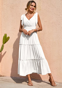 PRETTYGARDEN Women's Cross Neck Spring Sleeveless Tiered Maxi Dress Beach Tie Strap Smocked Long Dresses Pleated Sundress