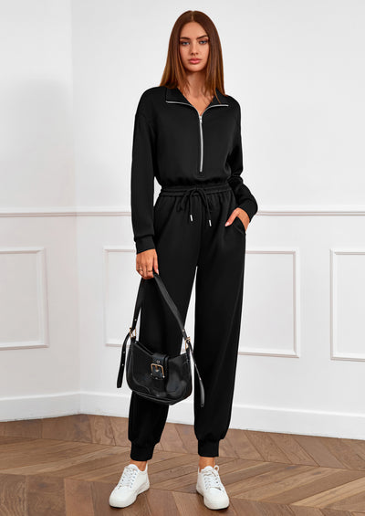 PRETTYGARDEN Long Sleeve Jumpsuits for Women Casual  Fall Fashion Zip Up Pant Rompers One Piece Sweatsuits Travel Outfits
