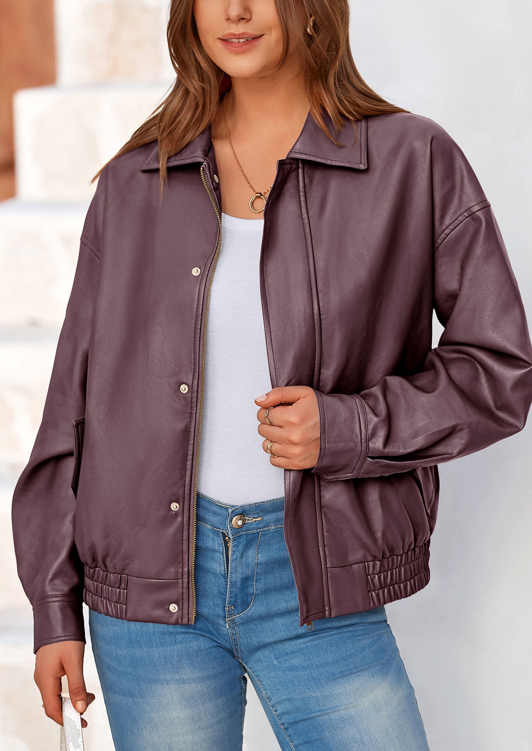 PRETTYGARDEN Women's Faux Leather Motorcycle Jacket Trendy Fall Spring Clothes Oversized Zip Up Winter Coat Outerwear