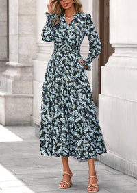 PRETTYGARDEN Women's Floral Maxi Dress Spring Long Sleeve V Neck Casual A Line Long Flowy Boho Party Dresses
