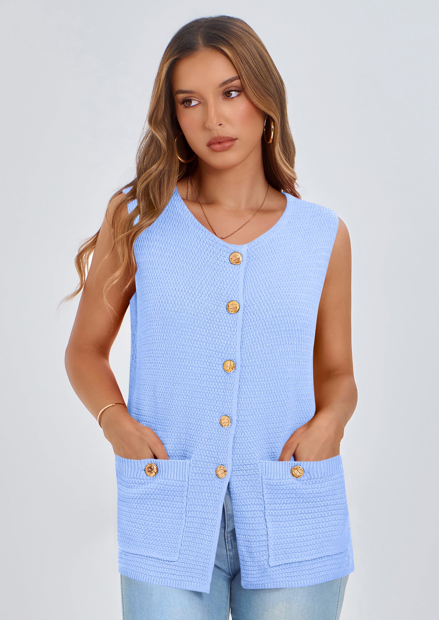 PRETTYGARDEN Women's Knit Sweater Vest Summer Sleeveless Button Down Tank Tops Trendy Business Casual Outfits PRETTYGARDEN
