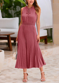 PRETTYGARDEN Women's Midi Summer Dresses Casual V Neck Swiss Dot Ruffle Sleeveless A Line Beach Sun Dress