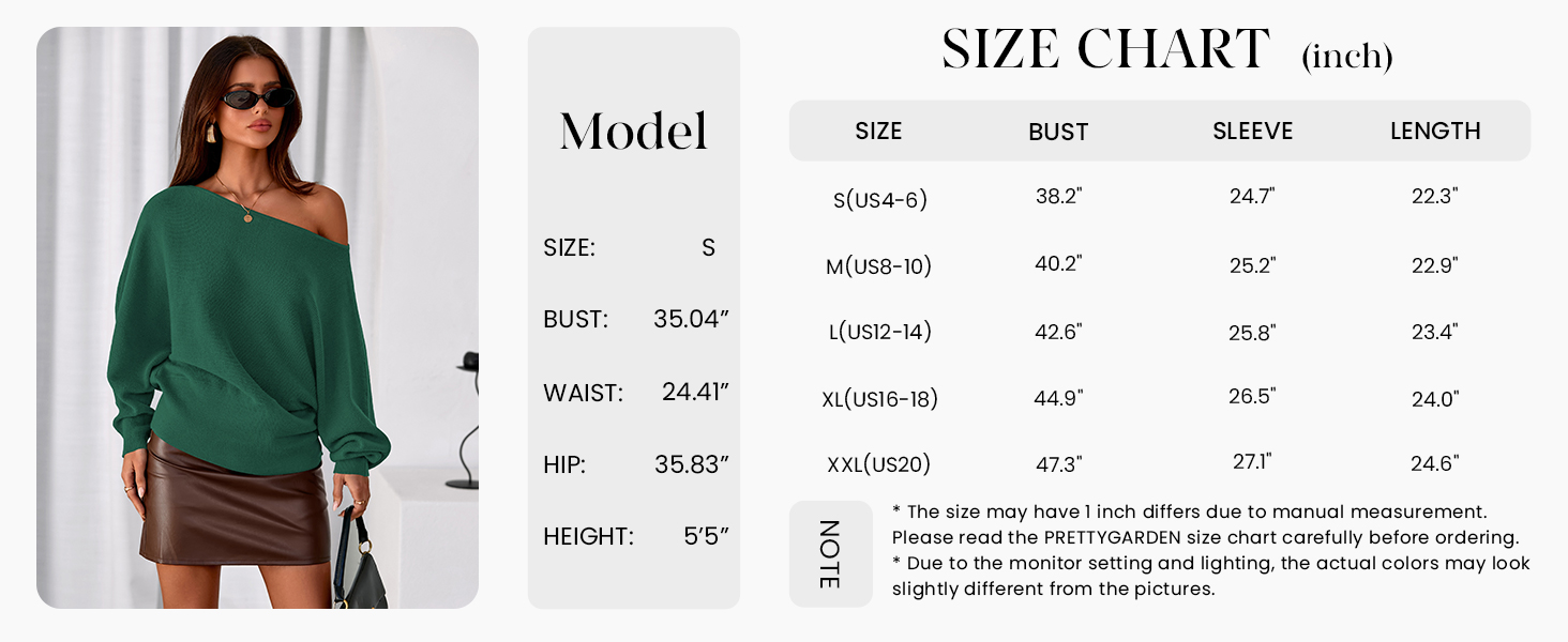 PRETTYGARDEN Women Off The Shoulder Sweater Fall Trendy Long Batwing Sleeve Knit Pullover Going Out Tops Winter Clothing