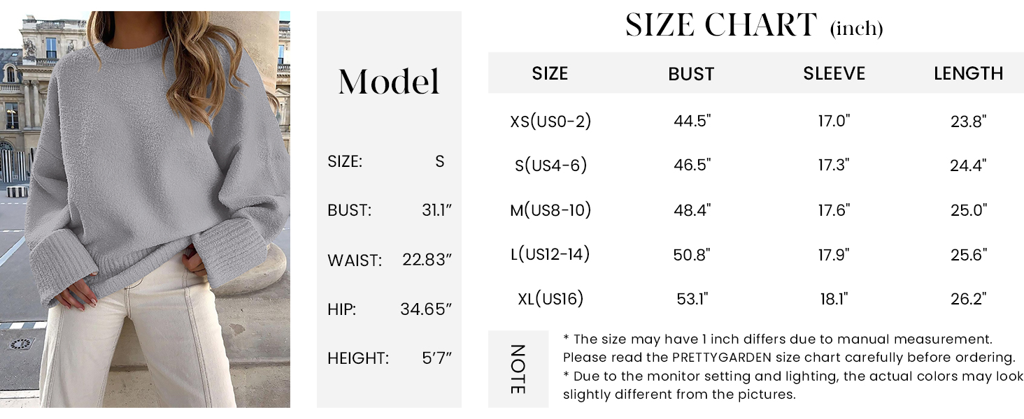 PRETTYGARDEN Women's Fall Oversized Sweaters Casual Crewneck Pullover Long Sleeve Fuzzy Chunky Knit Tops Blouse