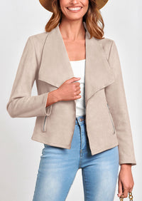 PRETTYGARDEN Women's Faux Suede Jackets Fashion Fall Clothes Long Sleeve Open Front Cropped Coat Outwear